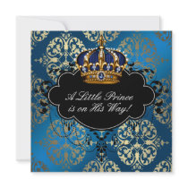 Royal Navy Blue Gold Prince Baby Boy Shower Invitations