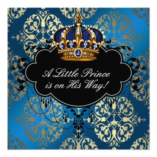 Royal Navy Blue Gold Prince Baby Boy Shower Custom Invite