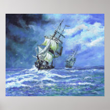 Royal Navy frigates blockading French Coast 1812 Posters
