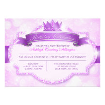 Royal Princess Purple Glitter Girls Birthday Party Invitation