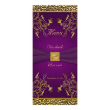 Royal Purple and Gold Floral Menu Card Rack Card Design