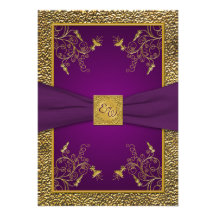 Royal Purple and Gold Monogram Wedding Invitation