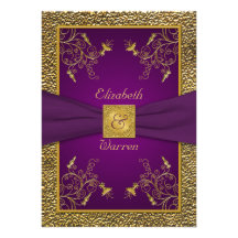 Royal Purple and Gold Monogram Wedding Invitation