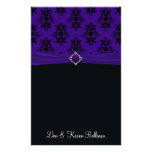 Royal Purple & Black Damask Paper Stationery Design