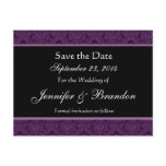 Royal Purple & Black Damask Save The Date Postcard