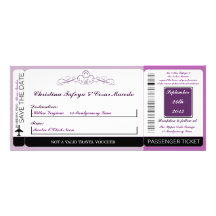Royal Purple Crow Boarding Pass Wedding Invitation