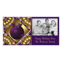 Royal Purple Ornament Christmas Photo Card