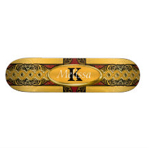 Royal Red & Gold Ornate Monogram Skate Boards