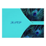 Royal Teal Blue Peacock  Wedding RSVP Personalized Announcement
