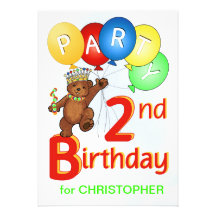 Royal Teddy Bear 2nd Birthday Party Invitation