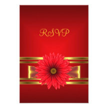 RSVP 40th Birthday Red Flower Gold Red Bow Personalized Announcements