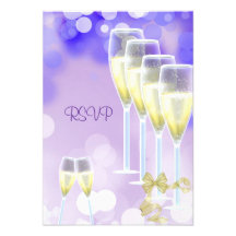 RSVP Birthday Party Purple Champagne Glasses Invitations