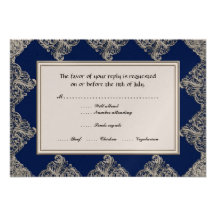 RSVP Black Tie Elegance 3 - Silver Vintage Damask Custom Invites