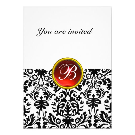 Rsvp blanc rouge rouge de MONOGRAMME de GEMME de D Invitations
