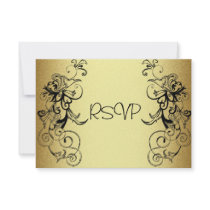 RSVP  Card All Events Elegant Gold Black Floral Custom Invites