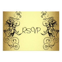 RSVP  Card All Events Elegant Gold Black Floral Custom Invites