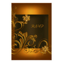 RSVP Elegant Birthday Party Black Gold Flower Personalized Invitation