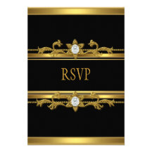 RSVP Elegant Black Gold Diamond Jewel Birthday Invitations