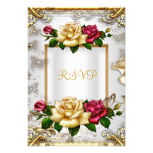 RSVP Elegant Party Roses White Gold Red Pink Announcements