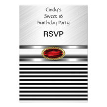 RSVP Elegant Sweet 16 Red Jewel Personalized Invite