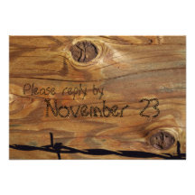 Rsvp en bois et de Barbwire de corde de cowboy Cartons D'invitation