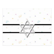 RSVP-Étoile de Mitzvah de barre de David+Confettis Cartes Postales