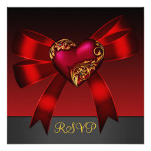 RSVP Heart Deep Red Gold Black 21st Birthday Invitation