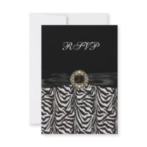 RSVP Invitation Diamond Jewel Black White Zebra