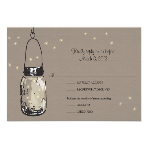 RSVP Postcard Mason Jar & Fireflies Wedding Personalized Invitations