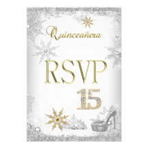 RSVP Quinceanera 15 Silver White Gold Elite Personalized Invite