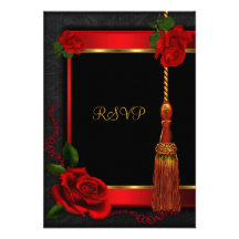 RSVP Reply Birthday Party Red Rose Gold Black Personalized Invitation