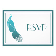 RSVP Response Cards Art Deco Peacock in Teal Green Custom Announcements