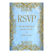 RSVP Response Wedding Elegant Gold Blue Custom Invitations