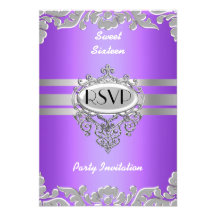 RSVP Sweet 16 Birthday Party Purple Silver Personalized Invites