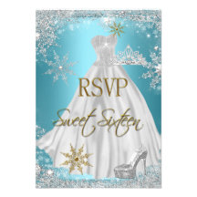 RSVP Sweet 16 Sweet Sixteen Teal White Gold Elite Custom Invites