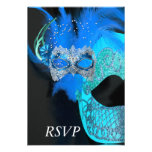 RSVP Teal Blue Black Masks Masquerade Ball Party Custom Invitations