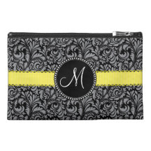Ruban argenté noir élégant de jaune de damassé de  trousse à accessoires de voyage