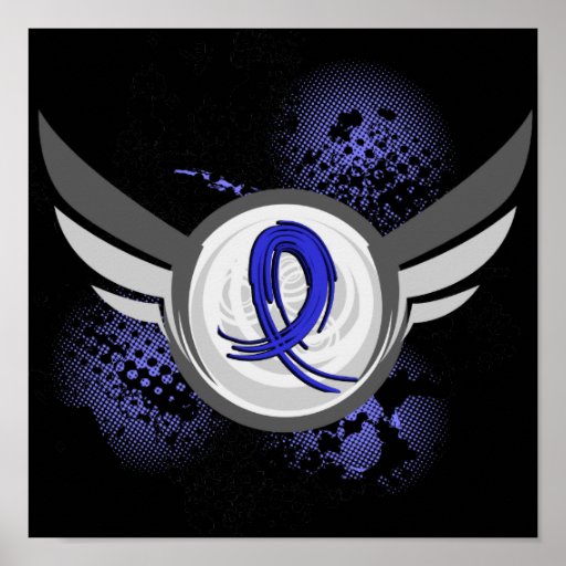 Ruban bleu avec la maladie de Huntington d'ailes Poster