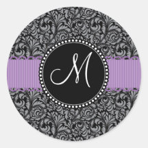 Ruban floral noir initial de pourpre de damassé de autocollants