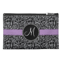 Ruban floral noir initial de pourpre de damassé de trousses de voyage