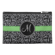 Ruban noir élégant initial de vert de damassé de m trousse de voyage
