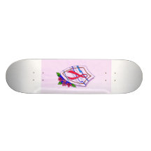 Ruban rose sur le bouclier avec des fleurs skateboards personnalisables