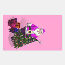 Rubans roses du père noël stickers en rectangle
