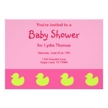 Rubber Duck Baby Girl Baby Shower Invitation