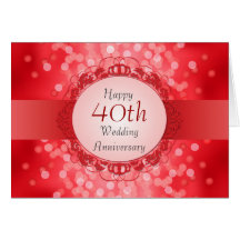 Ruby Red Bokeh 40th Anniversary Card