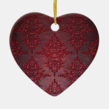 Ruby Red Distressed Damask Christmas Tree Ornaments