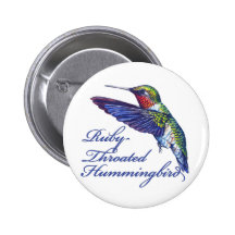 Ruby Throated Hummingbird Scripted Pinback Button