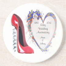 Ruby Wedding Anniversary Coaster Gift with Corkscr