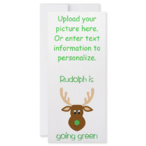 Rudolph is going green Christmas gifts and tees. Full Color Rack Card