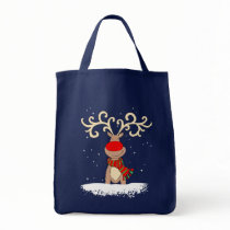 Rudolph navy Christmas grocery bag